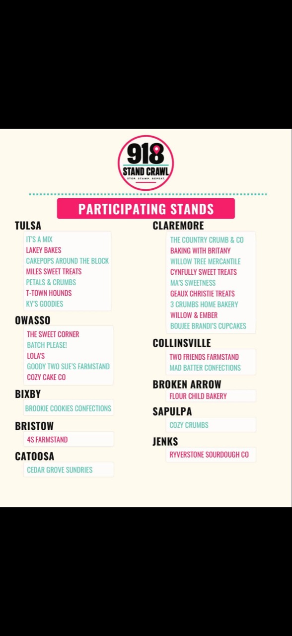Original 918 Stand Crawl participant graphic, with stands grouped by town