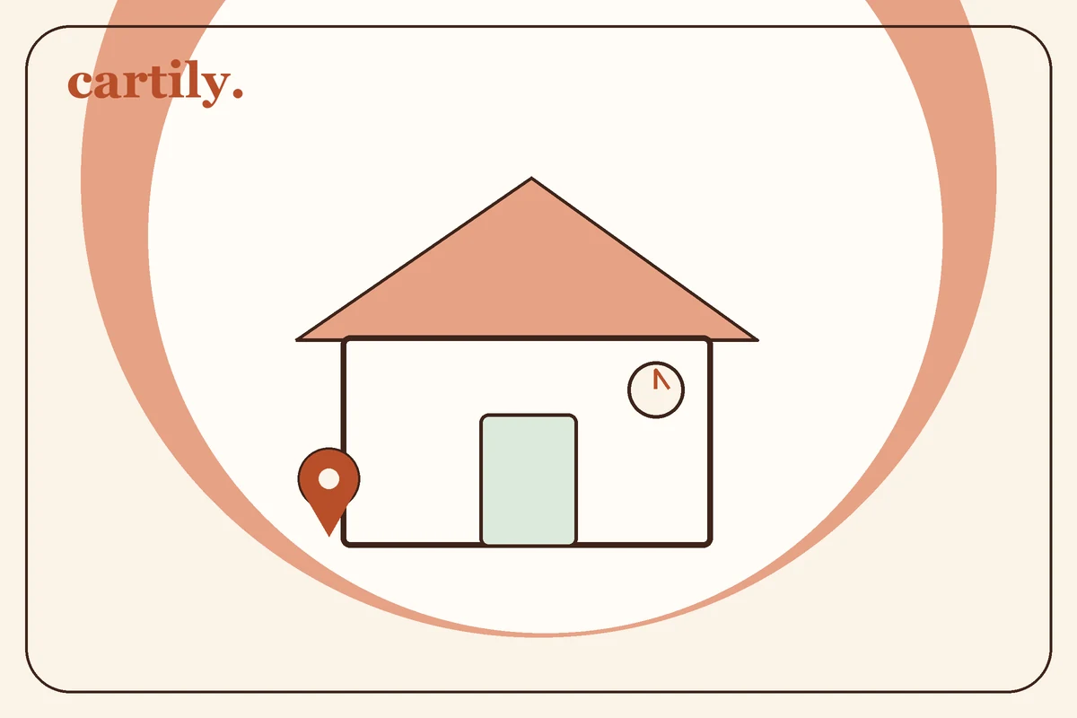 Illustration of a pickup spot marked by a pin beside a house.