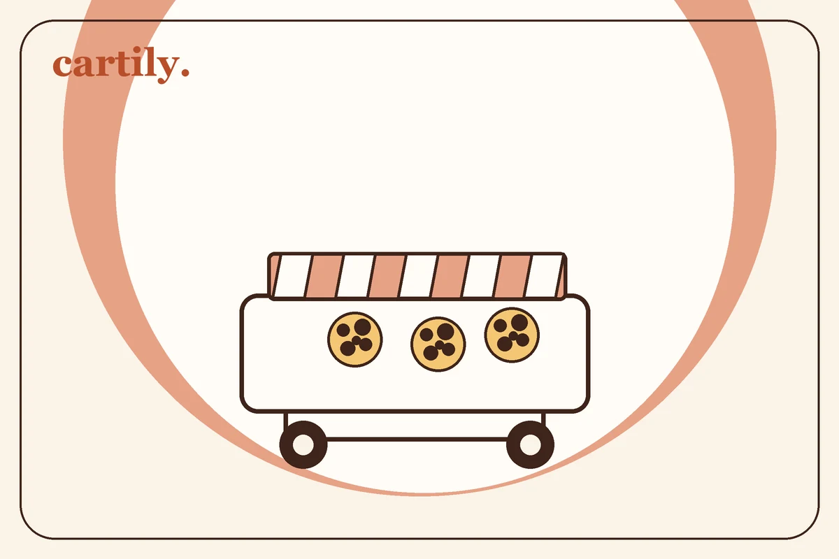 Illustration of a self-serve cookie cart holding three cookies.